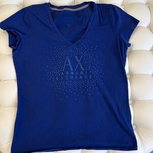 Armani Exchange Women's Blue V-Neck Top